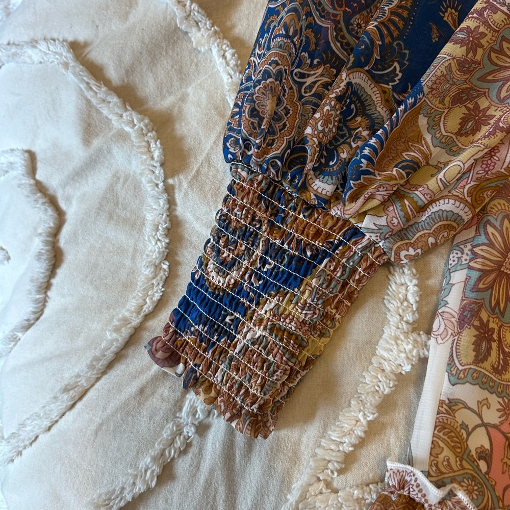 VENUS One-Shoulder Paisley Dress in Blue and Brown - Picture 3 of 6